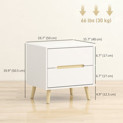 Nightstand, Bedside Table with 2 Drawers, Modern Side End Table with Solid Wood Legs for Bedroom, White