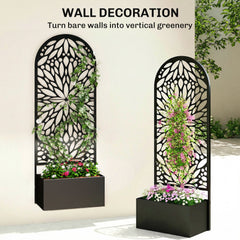 Metal Raised Garden Bed with Trellis for Climbing Plants, Freestanding or Wall Mounted Flower Bed with Privacy Panel