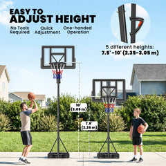 Basketball Hoop, 7.7 FT to 10 FT Adjustable, Portable Basketball Goal with 43'' Shatterproof Backboard,Fillable Base