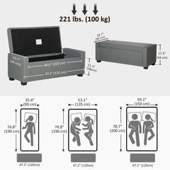 Upholstered Flip Top Storage Bench Fabric Ottoman for Bedroom, Living room, Dark Grey