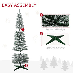 5ft Tall Pencil Artificial Christmas Tree, Holiday Décor with Snow Flocked Branches, Green