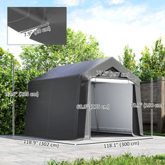 7' x 12' Outdoor Storage Shed Portable Garage with Roll-up Door for Motorcycle, Bike, Garden Tools, Beige