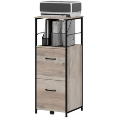 Vertical Filing Cabinet, Tall File Cabinet with 2 Drawers, Hanging Bars for Letter and A4 Size, Rustic Brown