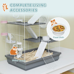 4-Level Large Hamster Cage with DIY Tubes, Water Bottle, Food Dish, Hut, Exercise Wheels, Grey