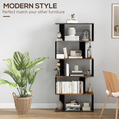 5-Tier Bookshelf, Geometric S Shaped Bookcase, Tall Narrow Display Shelf for for Living Room, Study Room, White