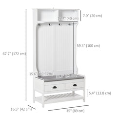 Coat Rack Shoe Bench, Hall Tree with Bench and Shoe Storage, Entryway Bench with 4 Hooks, 2 Drawers, 2 Shelves, White