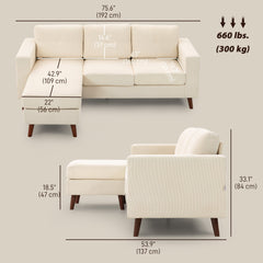 Sectional Sofa with Changeable Chaise Lounge, 3 Seat L-Shaped Small Space Sofa, Upholstered Couch for Small Space, Dark Grey