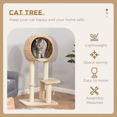 39" H Cat Tree with Sisal Scratching Post, Condo, Plush Perch, Hanging Rope and Hanging Ball, Beige