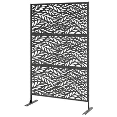 Metal Outdoor Privacy Screen, Freestanding Outdoor Divider with Stand, 78" x 48", Black