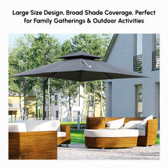 10' x 10' Cantilever Patio Umbrella, Double Top Square Offset Umbrella with 360° Rotation, 5 Adjustable Tilt Angles, Umbrella Cover, Aluminum Pole and Ribs, Light Blue