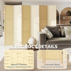 4-Panel Room Divider, 5.6 FT Bamboo Freestanding Folding Privacy Screen for Indoor Bedroom Office, Natural Wood