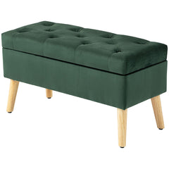Storage Ottoman with Lid, Velvet Upholstered Storage Bench with Wood Legs for Living Room, Black