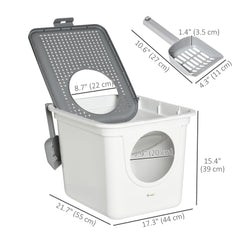 Enclosed Cat Litter Box, Easy Cleaning Kitty Litter Box with Front Entrance, Top Exit, Scoop, White