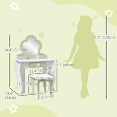 Kids Makeup Vanity Set with Stool, Mirror, Drawer, Storage Boxes, White