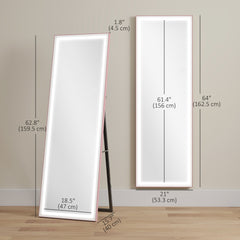 LED Mirror with Dimmable and 3 Colour Lights, 64" x 21" Rectangular Floor Mirror for Bedroom Living Room, Gold