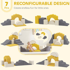 7-Piece Baby Soft Play Set, Indoor Soft Play Gym Activity Play Set for Crawling, Sliding and Playing, Navy Blue