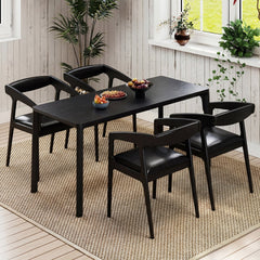 Set of 2 Wooden Armchairs with Curved Back and Black PU Leather Seat