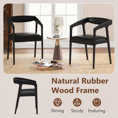 Set of 2 Wooden Armchairs with Curved Back and Black PU Leather Seat