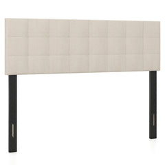Upholstered Headboard Queen/Full Size Quilted Grid Linen Fabric Bed Frame Mount Panel-Beige