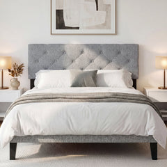 Upholstered Headboard Queen/Full Size Tufted Linen Fabric Bed Frame Mount Panel-Gray