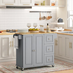 Kitchen Island on Wheels, Kitchen Cart with Drop Leaf, Drawers, Grey