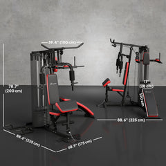 Multi Home Gym Equipment, Workout Station with Sit up Bench, Push up Stand, Dip Station, 143lbs Weights