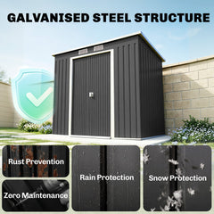 7' x 4' Galvanised Steel Garden Shed, with Foundation Kit - Green