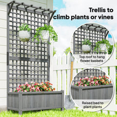 Wood Planter with Trellis for Vine Climbing, Raised Garden Bed, Privacy Screen for Backyard, Patio, Deck, Dark Grey