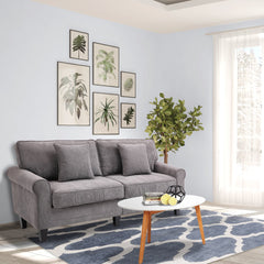 Modern 3 Seater Sofa, Corduroy Fabric 3 Seater Couch with Pine Wood Legs and Rolled Armrests for Living Room, Beige