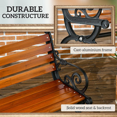 47 Inch Outdoor Garden Bench, Patio Loveseat with Unique Armrests, Slatted Seat Back, 528 lbs. Capacity, Teak Colour