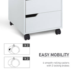 3 Drawer File Cabinet, Mobile Vertical Filing Cabinet with Wheels, Printer Stand with Storage for Home Office, Oak