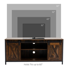 Industrial TV Stand for TVs up to 60", TV Console with Storage and 2 Sliding Barn Doors, Freestanding Entertainment Unit for Living Room, Bedroom, Brown