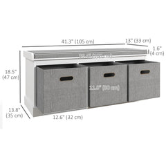 Shoe Storage Bench with Seat, Entryway Bench Seat with Cushion, 3 Fabric Drawers for Hallway, Dark Grey
