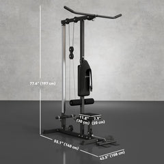 Lat Pull Down Machine, High / Low Pulley Machine with Adjustable Seat and Flip-Up Footplate, Black