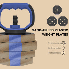 6-in-1 Adjustable Dumbbell Set, Used as Kettlebell, Barbell, Dumbbell, Push-Up Stand, 44lbs Free Weights Set, Blue