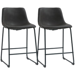 Counter Height Bar Stools Set of 2, Vintage PU Leather Bar Chairs, Kitchen Stool with Footrest, Dark Brown