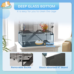 Hamster Cage with Deep Glass Bottom, Tunnel Tube System, Platforms, Hut, Exercise Wheel, Water Bottle, 24" x 16" x 22"