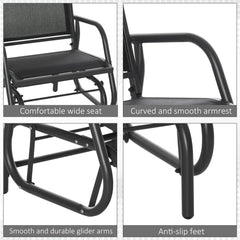 Patio Glider Set of 2 Outdoor Glider Chair with Breathable Mesh Seat & Backrest, Armrests and Metal Frame, Black