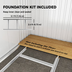 6.5x4FT Galvanised Metal Shed with Foundation Kit, Lockable Garden Tool Storage House with Sliding Doors, Vents, Grey