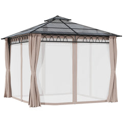 10' x 10' Outdoor Hardtop Gazebo Canopy w/ Double PC Roof, Steel Frame, Nettings, Curtains for Garden Lawn Deck, Black