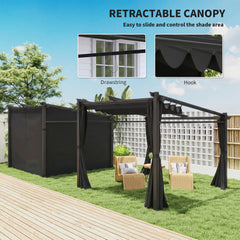 Metal Pergola with Sliding Roof Canopy, Retractable Pergola Canopy, 10' x 10', Beige