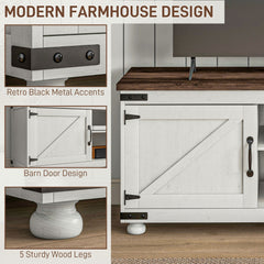 Farmhouse TV Stand Small Minimalist Barn Doors Cable Management for 65" TV Small Space Apartment Distressed White
