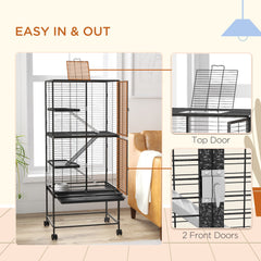 Rolling Small Animal Cage 34"H Chinchilla Cage for Ferrets, Squirrels w/ Removable Tray, Storage Shelf, Black