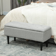 Modern Storage Bench, Ottoman with Storage and Lamb's Wool Upholstery for Living Room, Bedroom, Black
