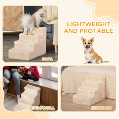 4-Step Dog Ramp for Sofa, Bed, and Couch, with Removable Cover, Light Grey