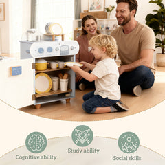 Wooden Dishwasher Playset, Play Sink Toys with Faucet, Turning Knobs and Accessories, Gift for Boys Girls Toddlers