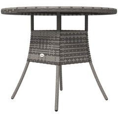 27.5" Outdoor Wicker Dining Table, PE Rattan Patio Furniture with Wood-plastic Composite Top, Grey