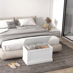 31.5 Inches Storage Chest, Storage Trunk with Safety Hinge, Wooden Box for Living Room, Natural Wood Grain
