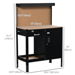 Multipurpose Tool Workbench for Garage, Garage Bench with Storage Drawer, Peg Board, Lockable Cabinet