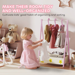 Kids Clothing Rack with Storage Shelf, Hangers, for Nursery Room, Living Room, Playroom, Green